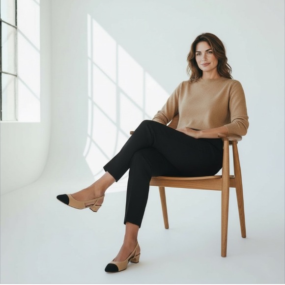 Vaneli Shoes - Vaneli Aliz Two-Tone Tan and Black Slingback Heels Size 7